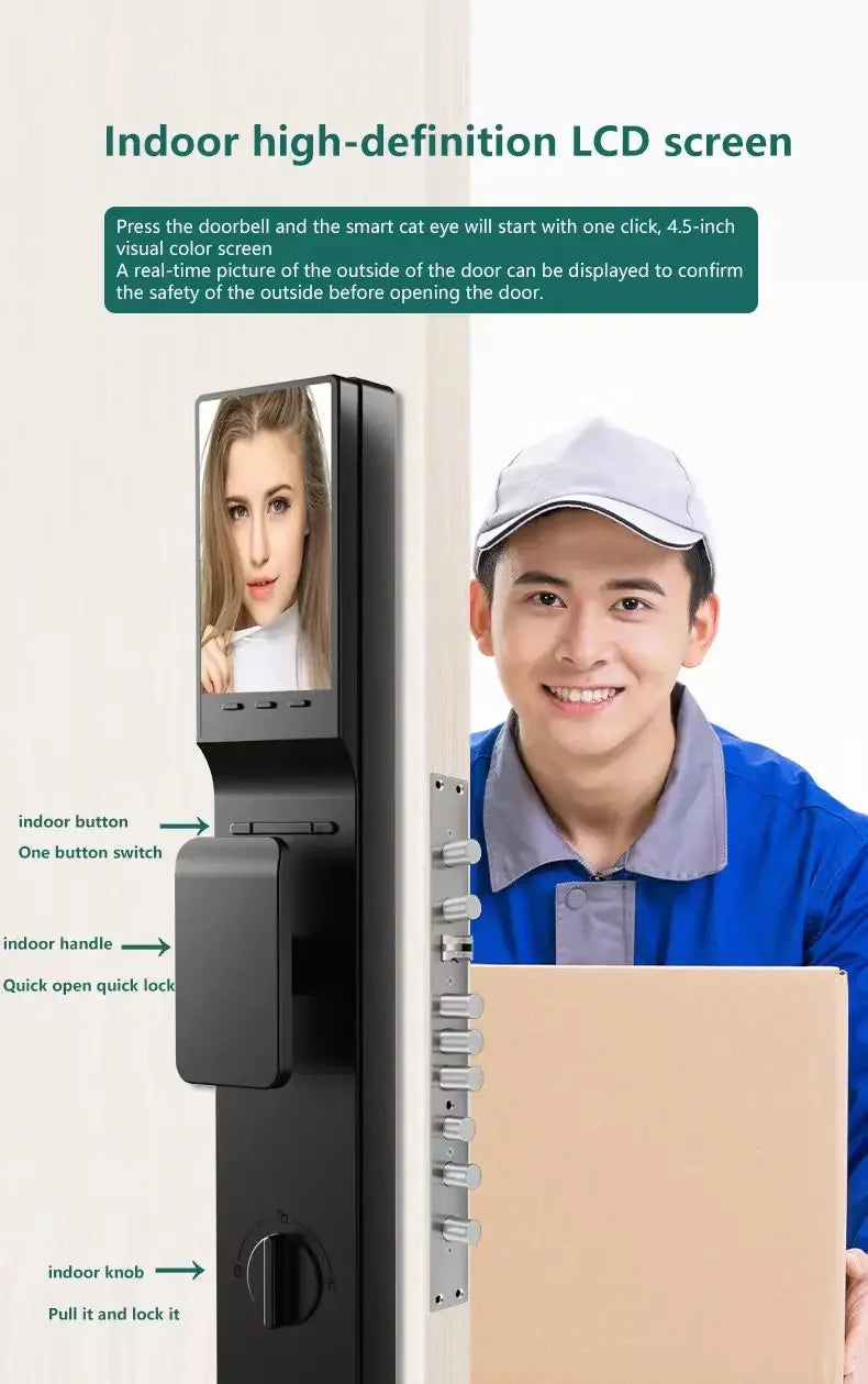 Smart Home Door WiFi NFC Digital Lock with 3D Face Recognition & Palm Vein, Works with Tuya