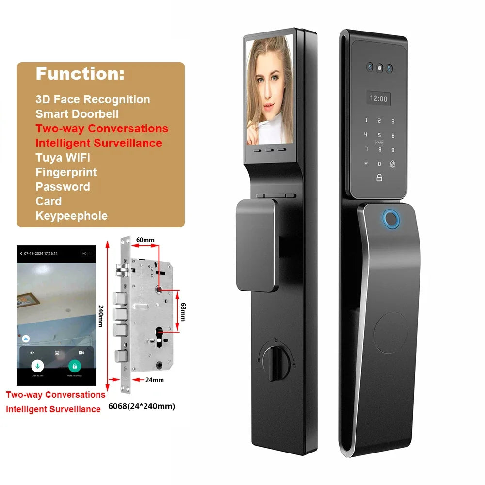 Smart Home Door WiFi NFC Digital Lock with 3D Face Recognition & Palm Vein, Works with Tuya