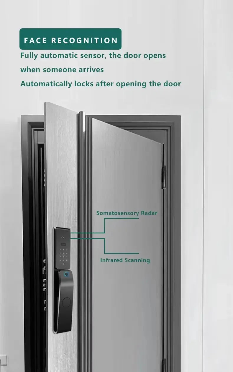 Smart Home Door WiFi NFC Digital Lock with 3D Face Recognition & Palm Vein, Works with Tuya